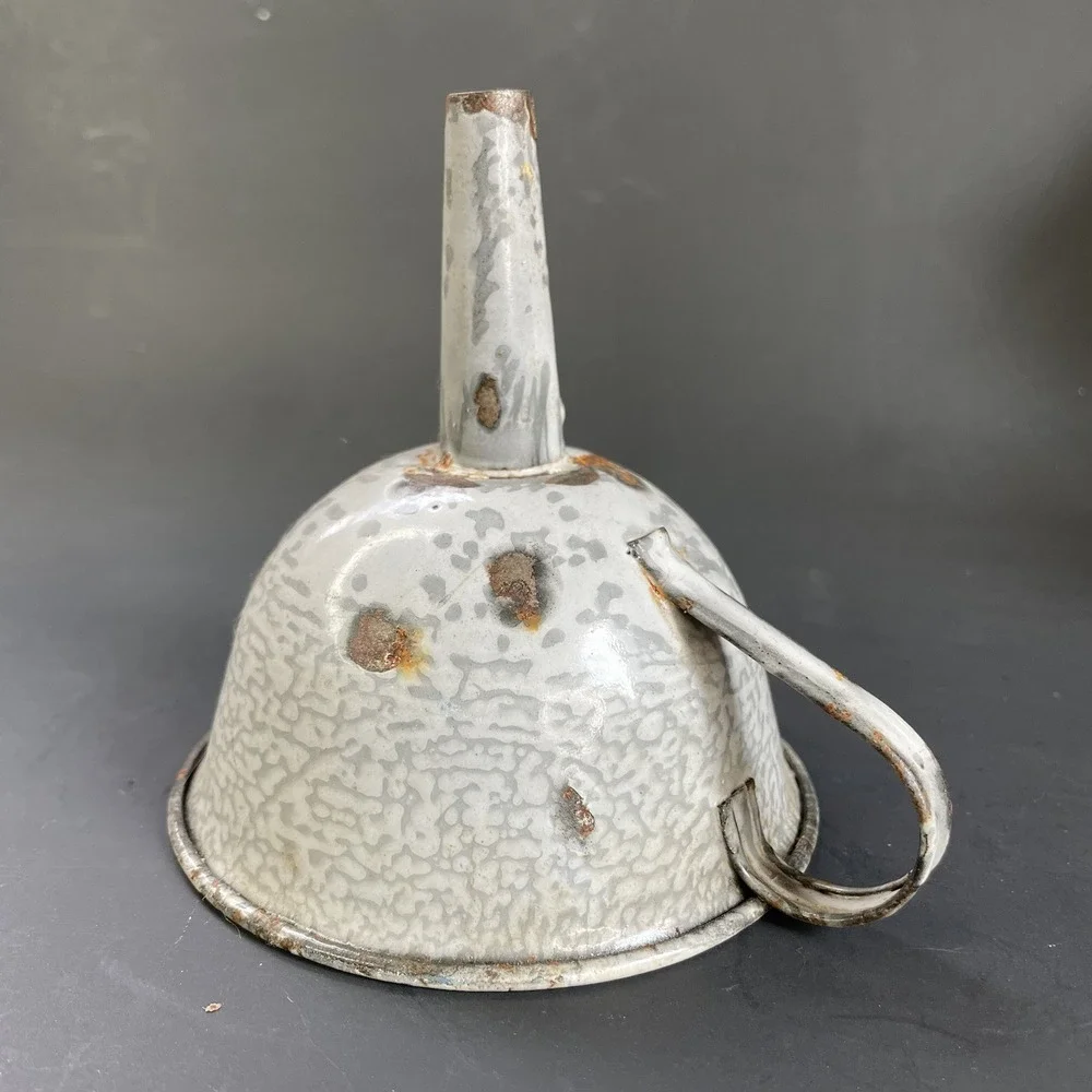 Vintage Small Gray Enamelware Graniteware Funnel Farmhouse 4 1/4